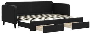 Sofa rozsuwana z szufladami, czarna, 80x200 cm, tkanina