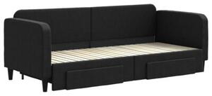 Sofa rozsuwana z szufladami, czarna, 80x200 cm, tkanina