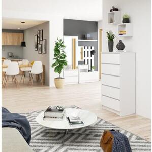 Komoda do sypialni, 5 szuflad, STILO, 60x40x121 cm, biel, mat | TYLETEGOTU