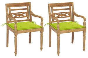 Krzesła Batavia z jasnozielonymi poduszkami, 2 szt., tekowe
