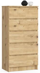 Komoda do sypialni, 5 szuflad, STILO, 60x40x121 cm, dąb artisan, mat | TYLETEGOTU