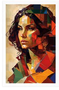 Plakat profil kobiety w patchworkowym wzorze