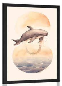 Plakat marzycielski wieloryb o zachodzie słońca