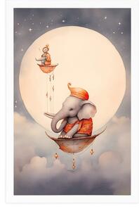 Plakat marzycielski słoń nad chmurami