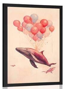 Plakat marzycielski wieloryb z balonami