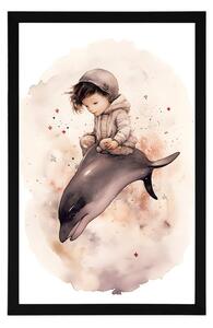 Plakat rozmarzony chłopiec z delfinem