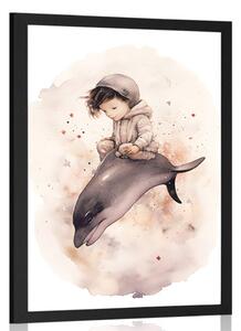 Plakat rozmarzony chłopiec z delfinem
