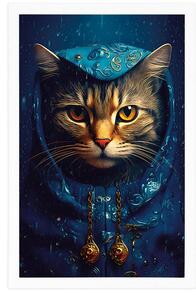 Plakat niebiesko-złoty kot