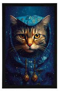 Plakat niebiesko-złoty kot
