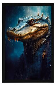 Plakat niebiesko-złoty krokodyl