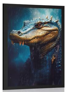 Plakat niebiesko-złoty krokodyl