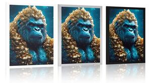 Plakat niebiesko-złota gorila