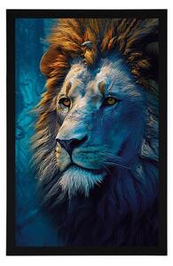 Plakat niebiesko-złoty lew