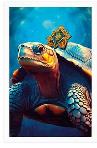 Plakat niebiesko-złoty żółw