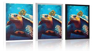 Plakat niebiesko-złoty żółw