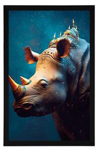 Plakat niebiesko-złoty nosorożec