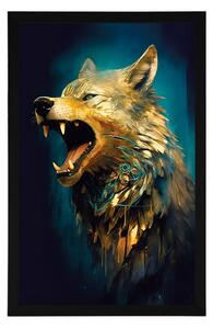 Plakat niebiesko-złoty wilk