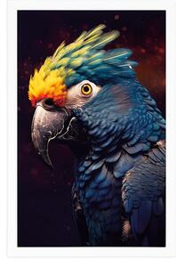 Plakat niebiesko-złota papuga