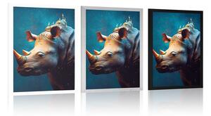 Plakat niebiesko-złoty nosorożec
