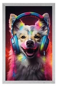 Plakat pies ze słuchawkami