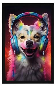 Plakat pies ze słuchawkami