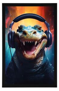 Plakat aligatora ze słuchawkami