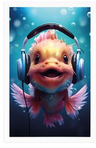 Plakat ryba ze słuchawkami