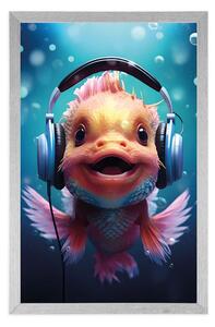 Plakat ryba ze słuchawkami