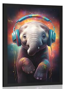 Plakat słoń ze słuchawkami