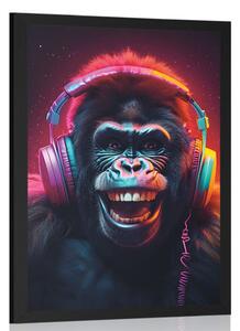 Plakat goryl ze słuchawkami