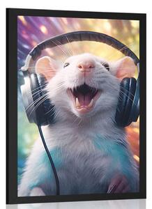 Plakat szczur ze słuchawkami