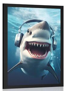 Plakat rekin ze słuchawkami