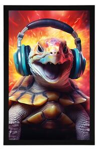 Plakat żółw ze słuchawkami