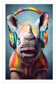 Plakat nosorożec ze słuchawkami