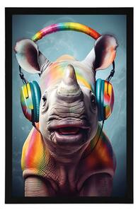 Plakat nosorożec ze słuchawkami