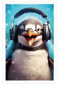 Plakat pingwin ze słuchawkami