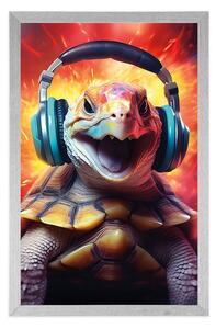 Plakat żółw ze słuchawkami