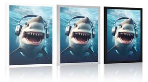 Plakat rekin ze słuchawkami