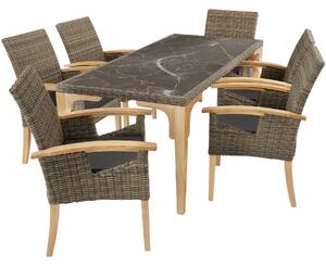 Tectake 404860 stół rattanowy foggia z 6 krzesłami rosarno - naturalny