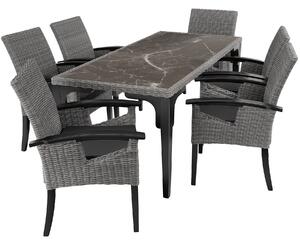 Tectake 404859 stół rattanowy foggia z 6 krzesłami rosarno - szary