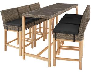 Tectake 404854 rattanowy stół barowy lovas z 6 krzesłami latina - naturalny