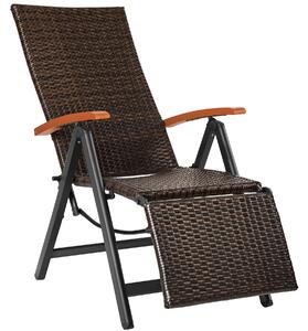 Tectake 404576 składany fotel relaksacyjny z podparciem pod nogi - brązowy