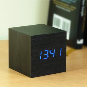 Czarny budzik z niebieskim wyświetlaczem LED Gingko Cube Click Clock