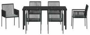Zestaw Mebli Ogrodowych Komplet Jadalniany 7-Częściowy Czarny Rattan Na Taras Balkon Ogród