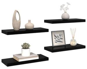 Półki ścienne 4 szt., wysoki połysk, czarne, 60x23,5x3,8 cm mdf