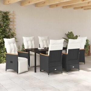 Zestaw Mebli Ogrodowych Komplet Jadalniany Z Poduszkami 7-Częściowy Czarny Rattan Na Taras Balkon Ogród