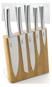 Komplet 5 noży ze stali nierdzewnej z magnetycznym bambusowym stojakiem Jean Dubost Meteor Bamboo