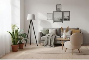 Lampa podłogowa trójnóg czarny Light Home LH Len 1xE27 44cm abażur stożek jasny beżowy L02