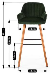 Krzesło barowe h93 welur zielony/orzech