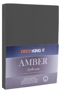 Ciemnoszare dżersejowe prześcieradło elastyczne DecoKing Amber Collection, 180/200x200 cm